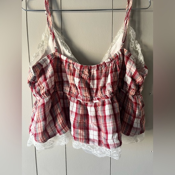 American Eagle Outfitters Red and White Plaid Cami with Lace - Picture 8 of 9